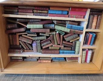 wooden box diorama small library, bookshelves with books house decoration, miniatures for booklovers handmade by mademeathens