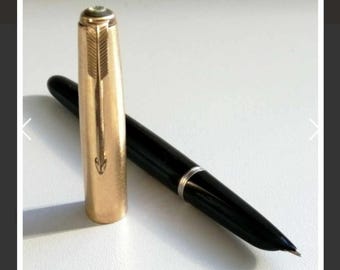 Vintage Parker fountain pen Gold 12k 1960's item rare find original gift art pen, ink pen Parker 51 oro made in USA