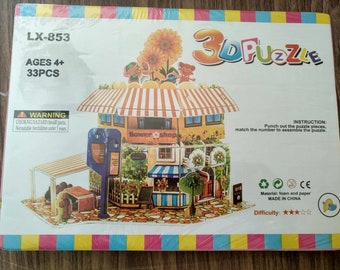 diy 3d kits ice cream house puzzle and flower shop foam paper easy to assemble fun creative cardboard kits 26pcs & 33pcs size:22X18X18cm