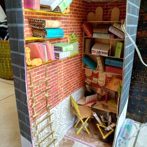 Office book nook book shelf insert totally handmade mini book diorama creative home decor mini office diorama collector&#39;s item size 11&quot;X8.5&quot;