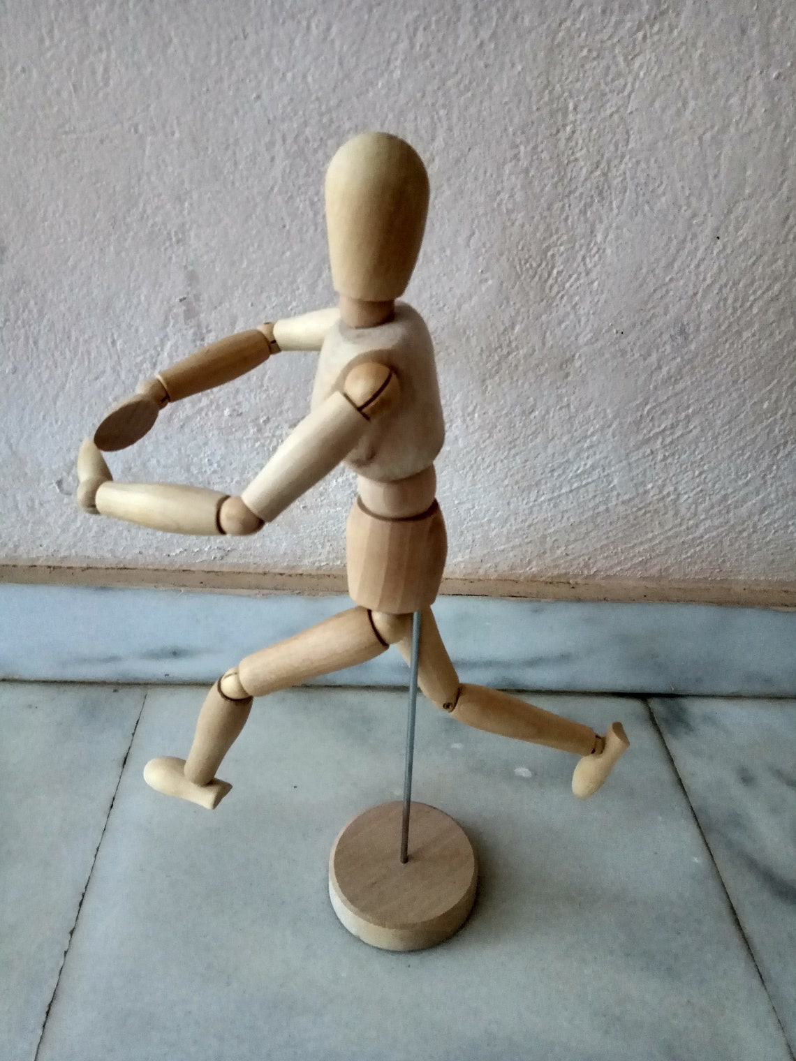 Artist's Dummy Wooden Manequin Standing on a Wooden Base, 12 Tall 30cm