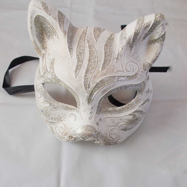 Gatto mask masquerade handmade of plaster and putty, cat mask, half face mask, venetian style, masquerade ball, mardi gras by mademeathens