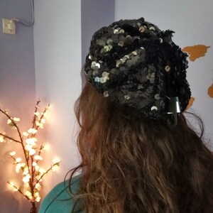 sequins beret in black colour quality hat accessory handmade for you best way to shine unique gift for her for cool outfits by mademeathens