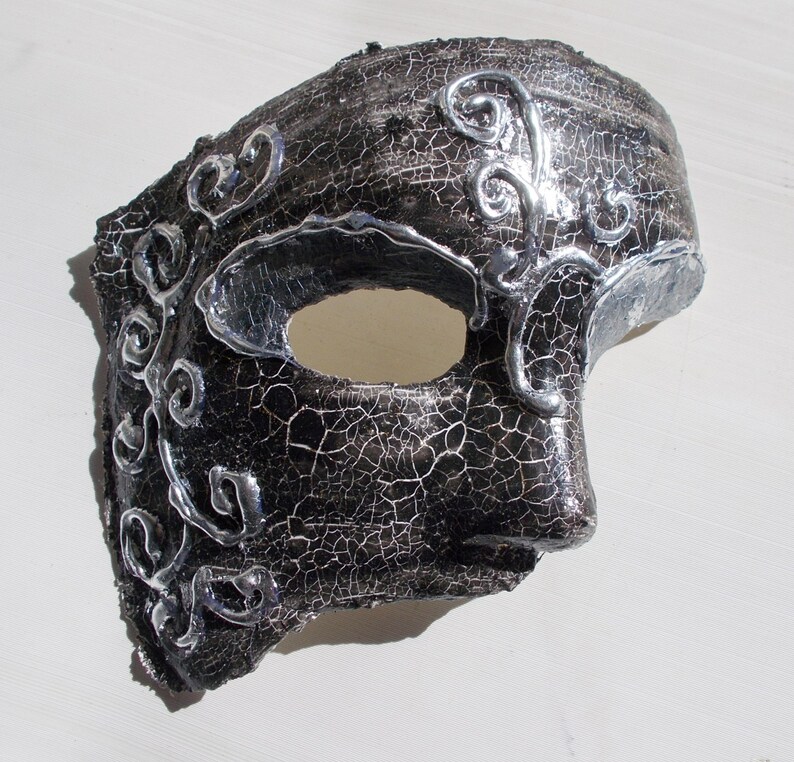 Black Handmade Half Face Mask Phantom, Style, With Crackle Technique, Elegant, Unisex