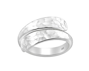 UK925 Sterling Silver Hammered Design Ring - Wrap Design Ring -Adjustable Ring