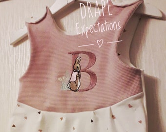 Embroidered Flopsy Bunny Romper With Name Initial Made To Order waffle hearts