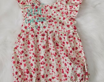 Spring/summer cotton romper red floral playsuit frilly sleeves