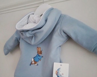 Embroidered Peter Rabbit or flopsy bunny hooded Jacket Quilted Jersey Made To Order