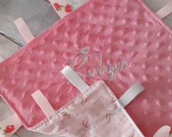 Personalised Taggie Blanket Baby Comforter Dimple Fleece Unicorn Embroidered Baby Gift