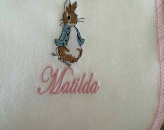 Personalised fleece blanket  with the classic peter rabbit design