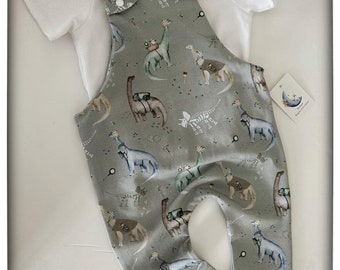 Sage/Khaki Baby Toddler Dungarees Dino Dig Fossil Fabric