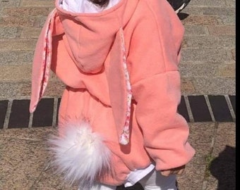 Bunny Ears Slouchy Sweater Romper WIth Pom Pom Tail