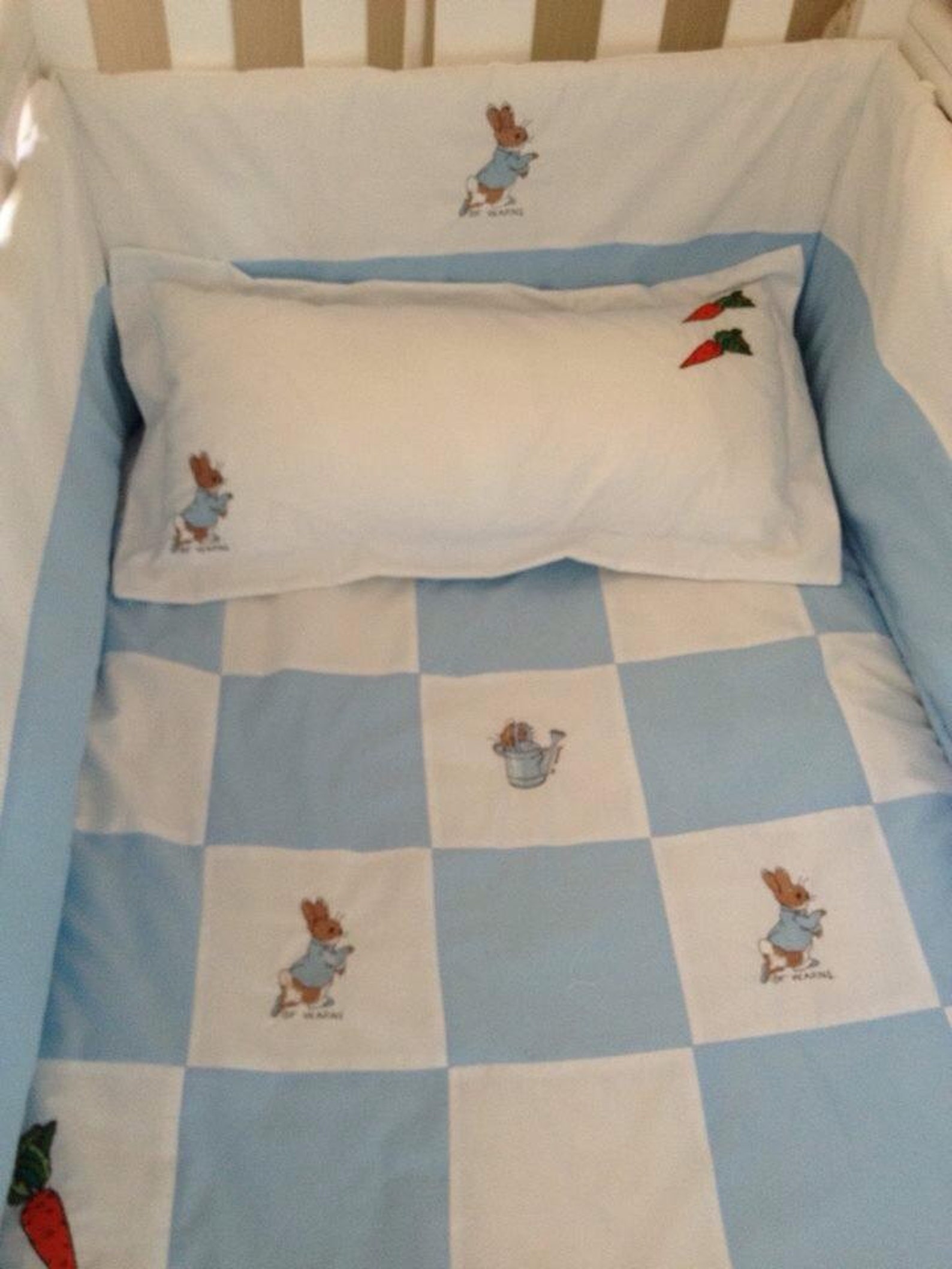 Peter Rabbit Pathwork Cot Bed Set. Bumper. Padded Quilt. Etsy UK