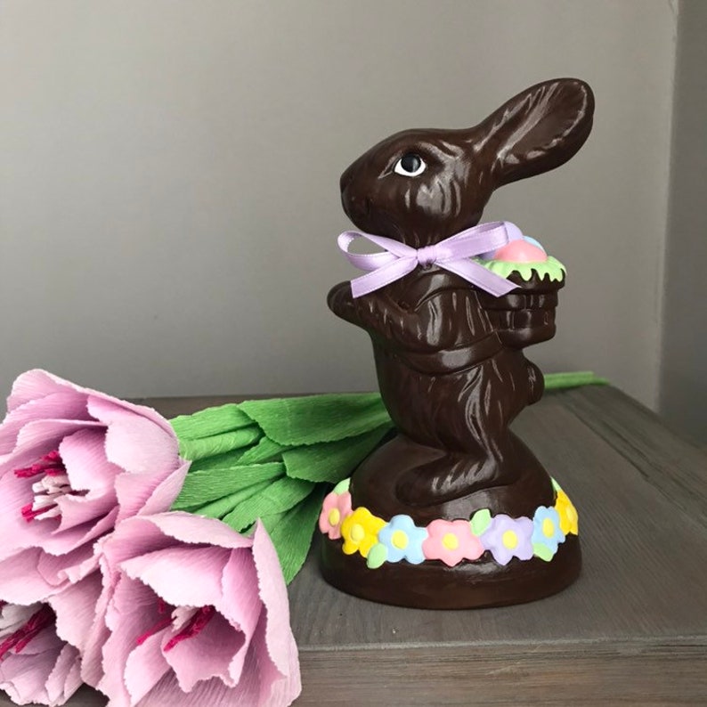 Small Ceramic Chocolate Bunny With Colored Easter Eggs and Multicolor ...