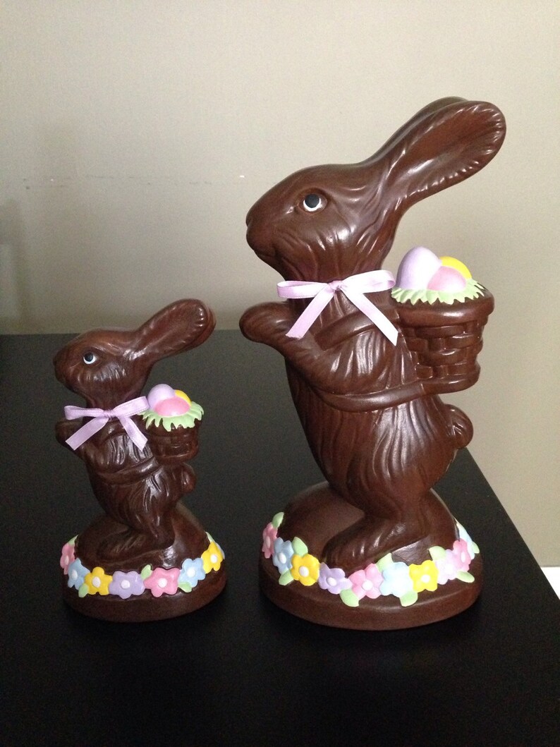 Small Ceramic Chocolate Bunny With Colored Easter Eggs and Multicolor ...