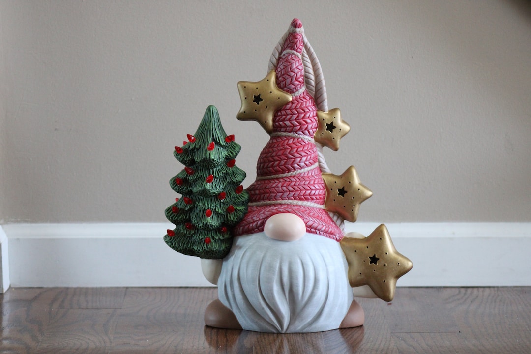 Ceramic Christmas Gnome With Tree Etsy