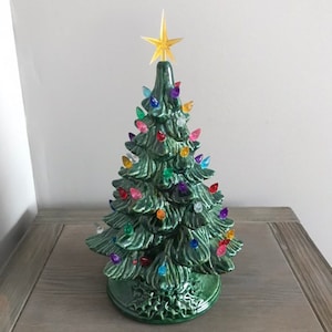 Ceramic Christmas Tree with pointed bulbs. Small Ceramic Christmas Tree with Lights.