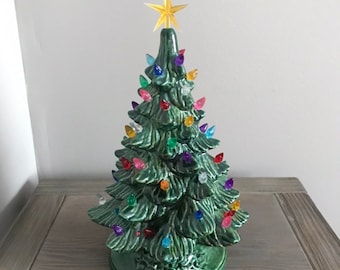 AFTER CHRISTMAS DELIVERY Ceramic Christmas Tree with pointed bulbs. Small Ceramic Christmas Tree with Lights.