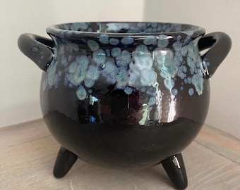 Halloween Witch Cauldron - Ceramic Cauldron Candy Bowl - Black Witchy decor