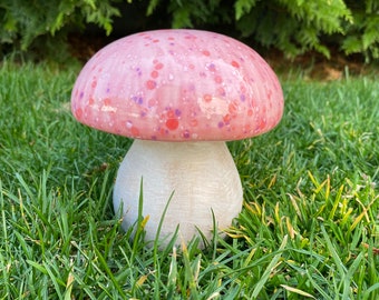 Ceramic mushroom decor, birthday gift for mushroom lover, large pink mushroom for garden