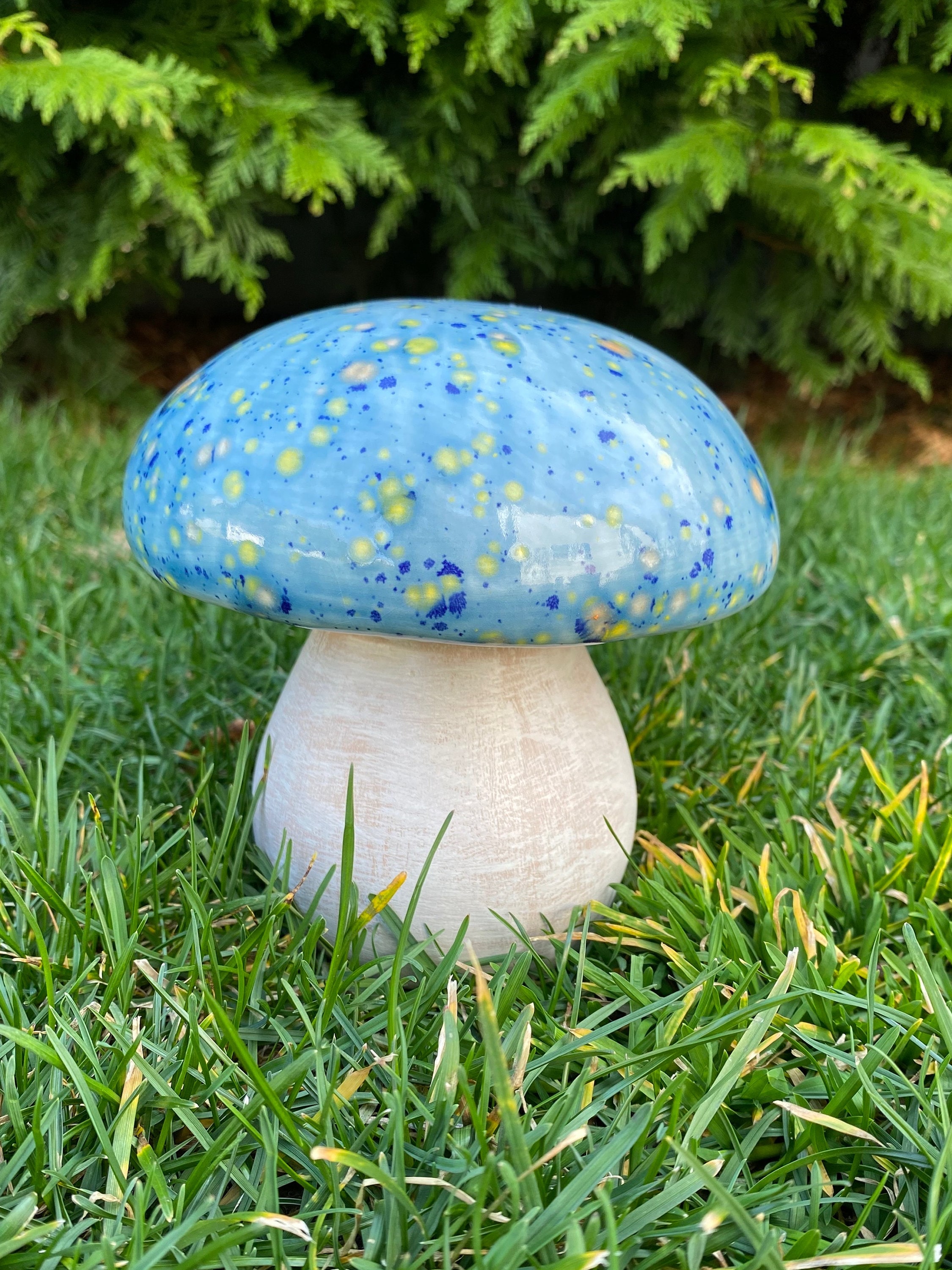 Ceramic Mushroom Garden Decor: Blue Garden Art, Spring or Summer…