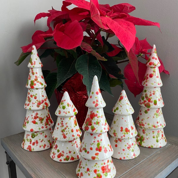 Ceramic Christmas Tree with traditional red and green bursts