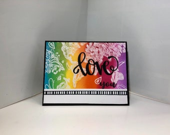 World of love card - handmade greeting card - love card - rainbow card - colorful card - valentines card - anniversary card - cards for her
