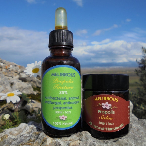 Bee Propolis  Tincture and Propolis Salve, All  Natural Organic Handmade Products.     1oz &1 oz