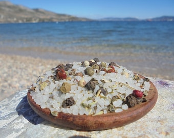 Sal marina griega con hierbas y pimienta: sal de cocina gourmet