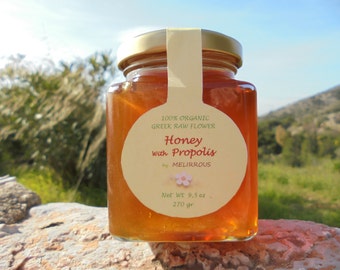 Greek Raw Flower Honey With Propolis - All Natural Remedy - Antioxidant - Immune System Boost - 9.5oz - 270gr