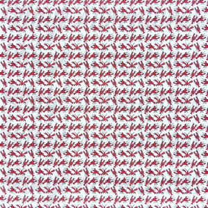 May include: A white fabric with a repeating pattern of red crayfish. The crayfish are drawn in a simple, cartoon style.