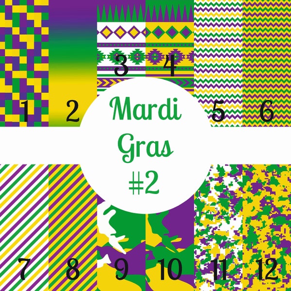 Mardi Gras Vinyl, Mardi Gras Iron On Vinyl, Designed Adhesive Vinyl or HTV Vinyl, Mardi Gras Camo Pattern Vinyl, Pick Your Type and Size