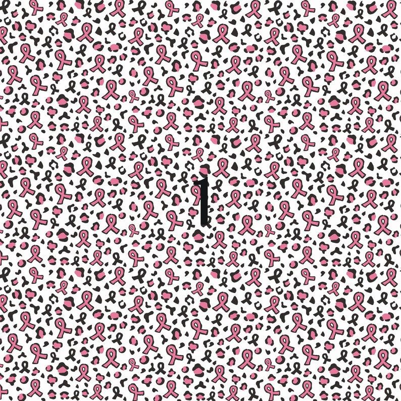Pode incluir: Um fundo branco com um padr&atilde;o repetido de fitas cor-de-rosa e manchas de leopardo pretas. O n&uacute;mero "1" est&aacute; no centro da imagem.
