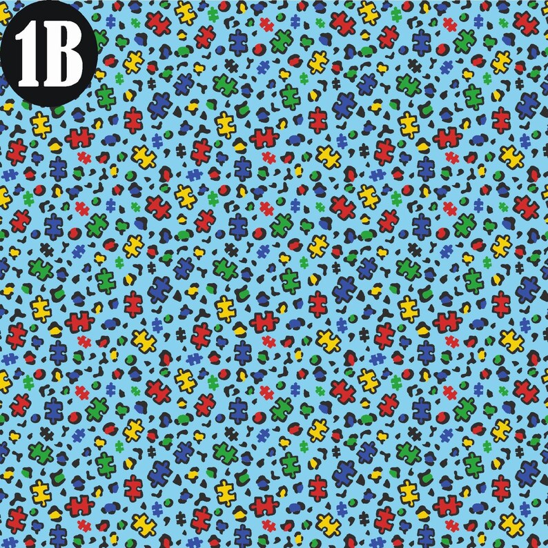 May include: A blue background with a repeating pattern of puzzle pieces in red, yellow, green, and blue. The puzzle pieces are scattered randomly across the background.