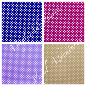 May include: Four digital paper patterns with white polka dots on different colored backgrounds. The colors are navy blue, pink, lavender, and beige.