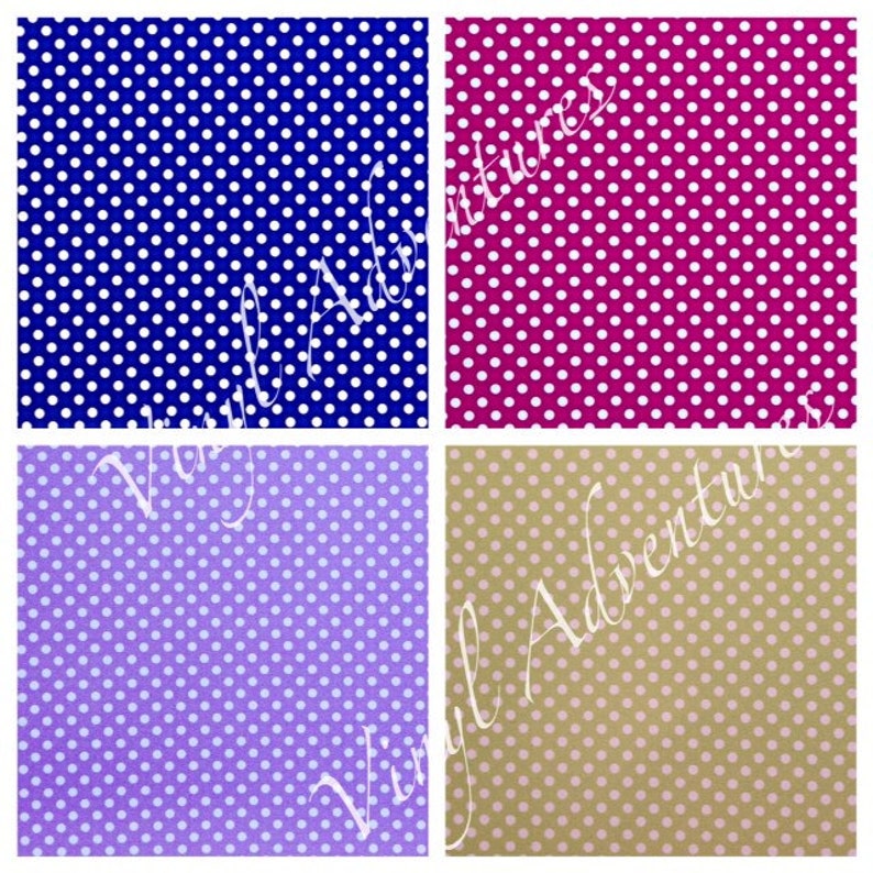 May include: Four digital paper patterns with white polka dots on different colored backgrounds. The colors are navy blue, pink, lavender, and beige.