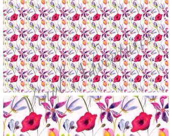 Floral Patterned Vinyl, Red Purple Orange Poppy Tulip Flower Pattern Vinyl, Watercolor Texture, 12"x12", Permanent Adhesive, Oracal 651