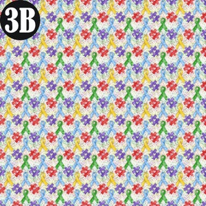 May include: A seamless pattern featuring a variety of colorful ribbon designs, including blue, green, yellow, red, and purple. The ribbons are arranged in a repeating pattern on a white background with a subtle glitter effect.