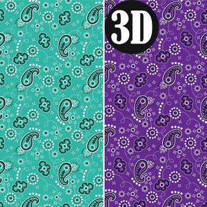May include: Two seamless paisley patterns, one in teal and one in purple, with white and black accents. The patterns are labeled "3C" and "3D".