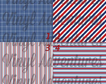 4th of July Pattern Vinyl, Patriotic, Patterned, Red White Blue, Plaid, Stripes, 12"x12", Adhesive, Memorial Day, USA, Oracal 651, Printed