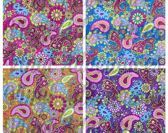 Paisley Pattern Vinyl, Berry Cyan Purple Orange Pink Blue Paisley, Permanent Adhesive, 1-12" x 12", Oracal 651, Vinyl Sheet, Printed Vinyl