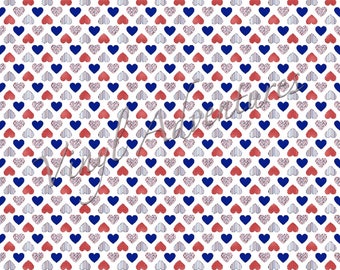 Patriotic Pattern Vinyl, 4th of July Vinyl, Red White Blue Hearts Vinyl, 12"x12", Permanent Adhesive, Oracal 651, Patterned Vinyl