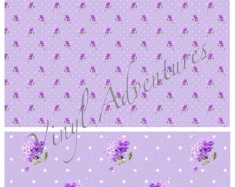 Floral Pattern Vinyl, Purple Lilacs and Polka Dot Floral, 12"x12", Outdoor Permanent Adhesive