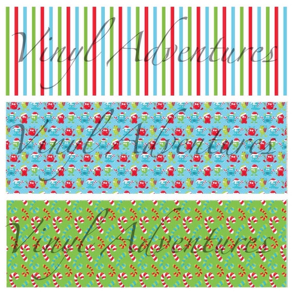 Christmas Heat Transfer Vinyl, Holiday Pattern HTV, Red Green Blue, Stripe, Monster, Candy Cane, Printed, Patterned,  HTV, Siser Easyweed