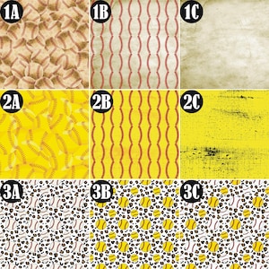 May include: Nine digital paper designs featuring different softball-themed patterns. The designs include a pattern of baseballs, a pattern of red stitching, a yellow pattern with red stitching, a yellow pattern with black speckles, a white pattern with black spots and baseballs, and a yellow pattern with black spots and baseballs.