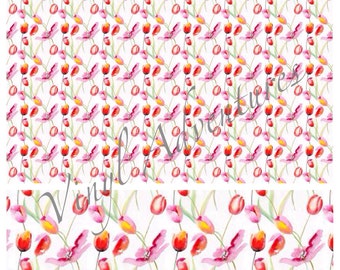 Floral Pattern Vinyl, Pink Orange, Poppy Floral, Watercolor, Oracal 651, 12"x12", Patterned Vinyl, Sticky Vinyl, Craft Vinyl Sheet, Printed