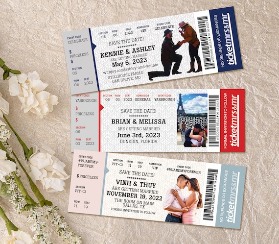 Magnet Save the Date Ticket: Unique Wedding Invitation with Envelopes