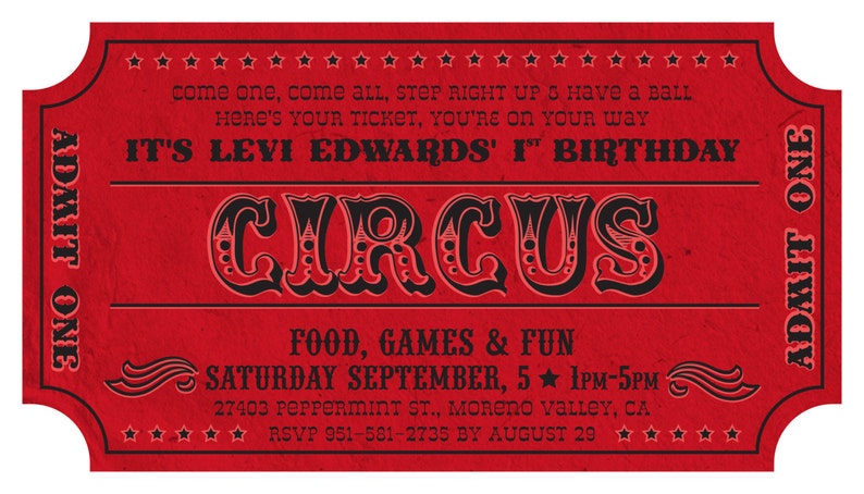 Printable Carnival Ticket Invitation Circus Birthday Party ...