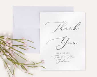 Thank You Card with Classic Romantic Calligraphy on Pearlized Shimmer White Card, Flat with Envelope, 1-sided printing