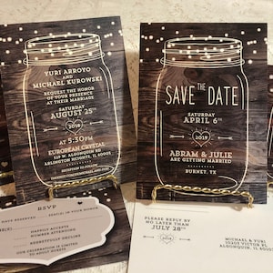 Mason Jar Save the Date, Rustic Save the date, Country save the date, Woodland Wedding, Design with Barnwood image 2